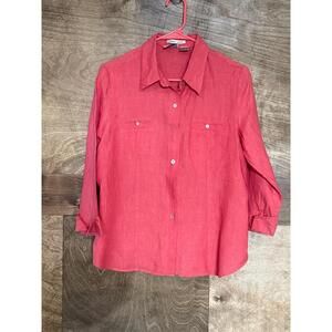 Edward’s Petite‎ Salmon Irish Linen Longsleeve Collared Buttonup Womens Boxy